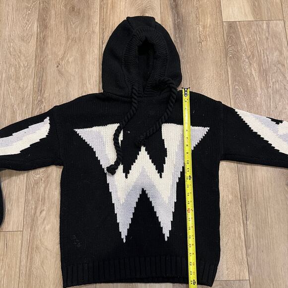 JW ANDERSON Women's Gothic Logo Chunky Knit Hoody Size XS In Black/Off White - Picture 7 of 11